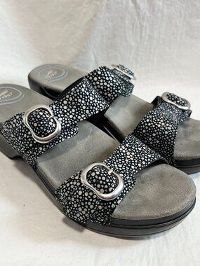 Dansko sandals Sophie black white pebble dot 39 8.5 9 two strap slide clog